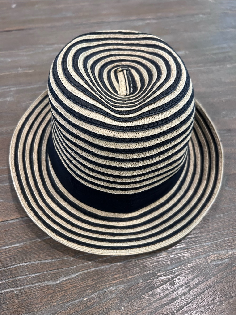 Papillon Striped Black and Natural Straw Fedora